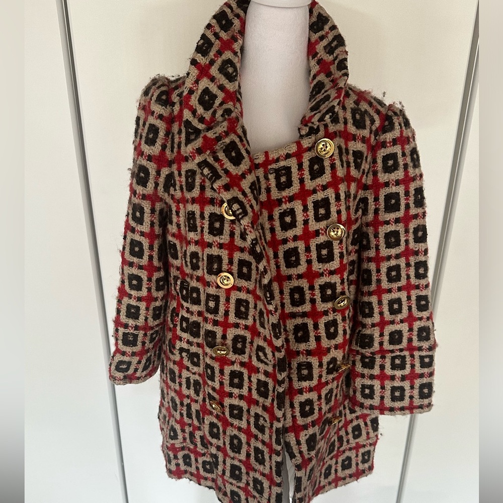 Juicy Couture geometrical coat with gold buttons